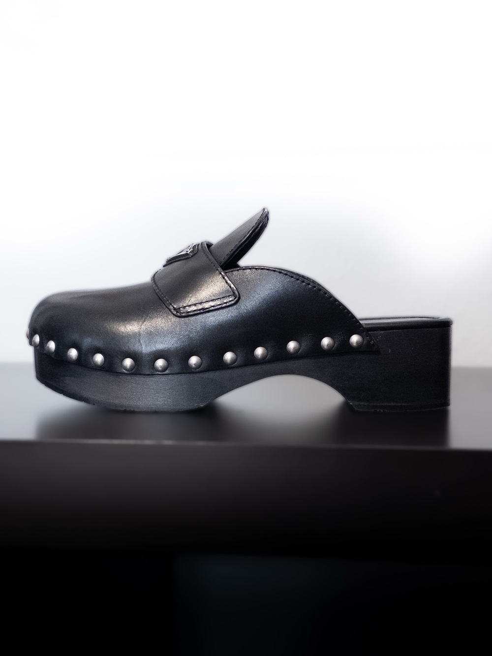 PRADA Mules Clogs Black Leather Studded Platform, Size 7 / EU 38 - Picture 2 of 13